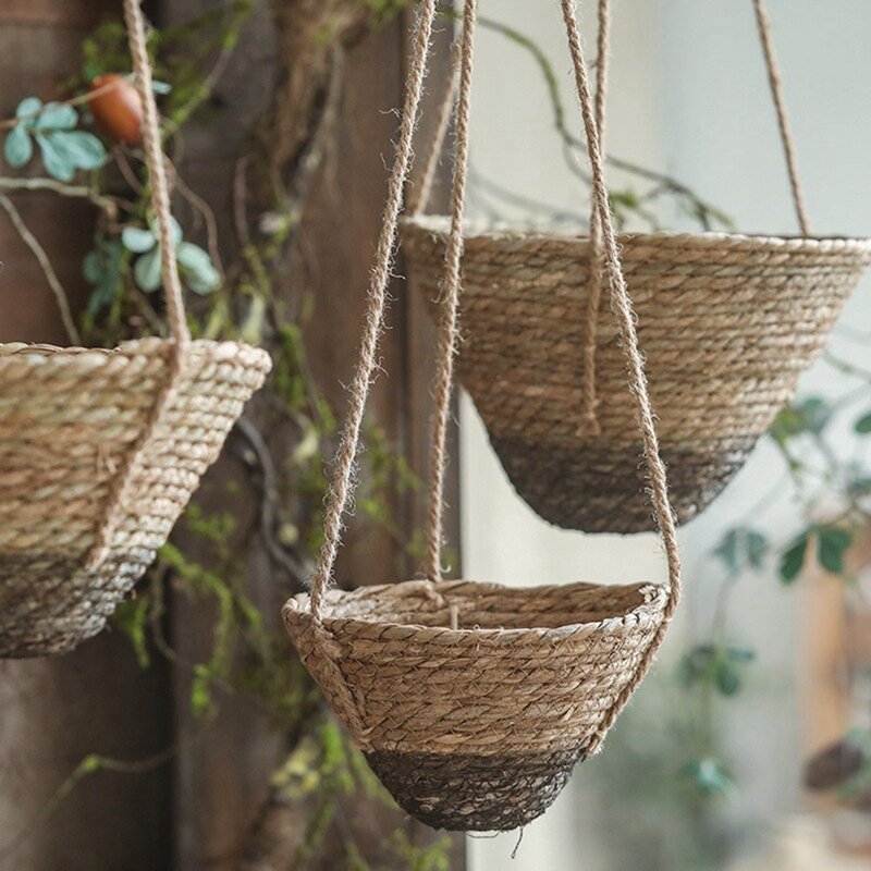 Rotango gėlių vazonas Rankinis pakabinamas rotango gėlių vazonas Gėlių krepšelis Sandėliavimo krepšelis Augalų gėlių vazonai Austi