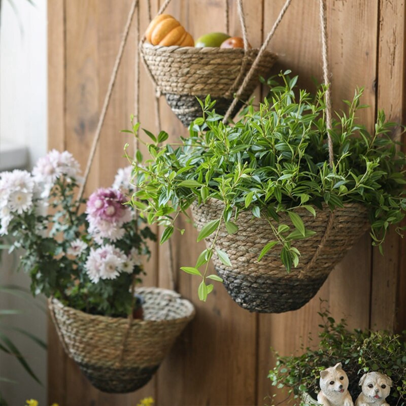 Rotango gėlių vazonas Rankinis pakabinamas rotango gėlių vazonas Gėlių krepšelis Sandėliavimo krepšelis Augalų gėlių vazonai Austi