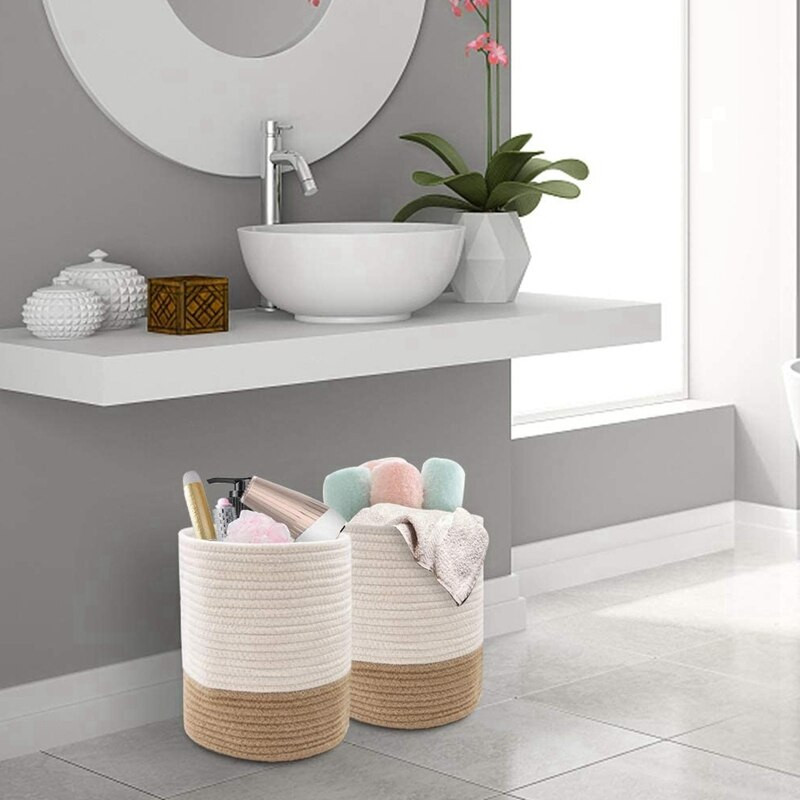 Pachet de 2 coșuri agățate de frânghie, coș de perete țesut, coșuri agățate pentru organizare, coș agățat, coș de raft țesut