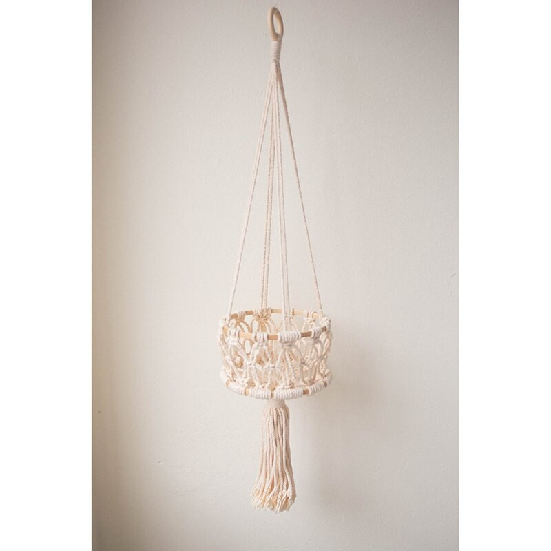 Coș suspendat Macrame pentru depozitare fructe Organizator vas pentru plante agățat frânghie de bumbac pentru decorarea interioară