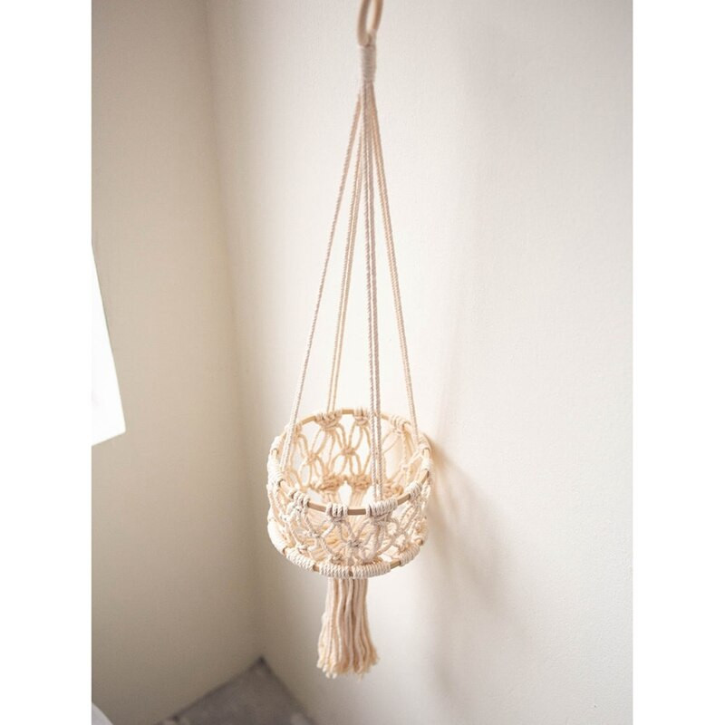 Coș suspendat Macrame pentru depozitare fructe Organizator vas pentru plante agățat frânghie de bumbac pentru decorarea interioară