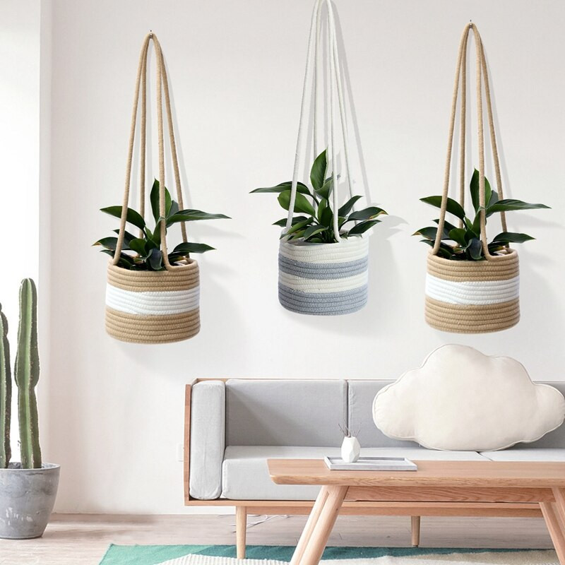 Függő ültetőgép szőtt növénykosár beltéri, akár 7 hüvelykes virágcserép Makramé növényakasztók Tárolószervező lakberendezés
