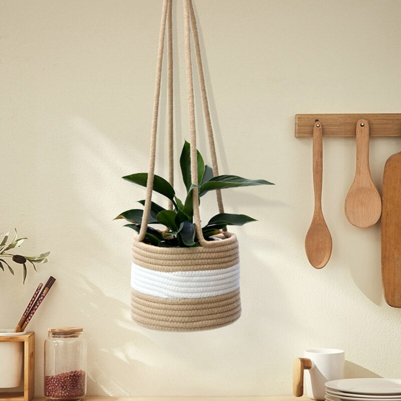 Függő ültetőgép szőtt növénykosár beltéri, akár 7 hüvelykes virágcserép Makramé növényakasztók Tárolószervező lakberendezés