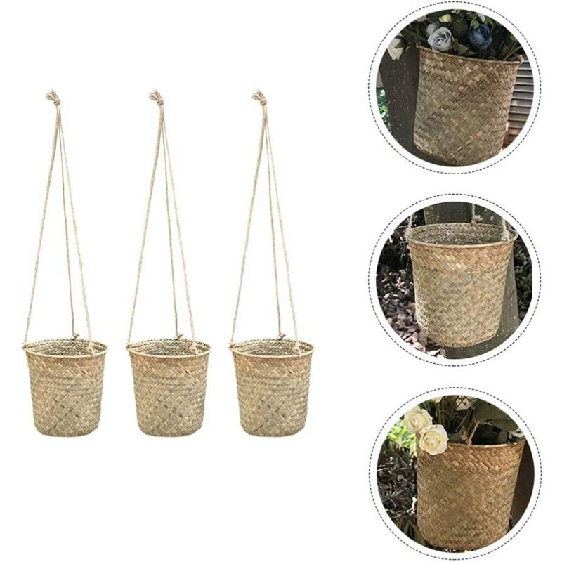 3 dalių rankomis austas laikymo krepšelis iš pintų kabančių gėlių vazonų krepšelio augalų krepšelis patalpų ir lauko gėlių indai