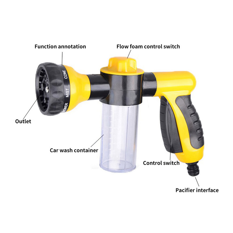 Kerti vízpisztoly hordozható autómosó habpisztoly 8 üzemmódú habszóró pisztoly habtároló tartállyal virágöntözéshez autómosáshoz