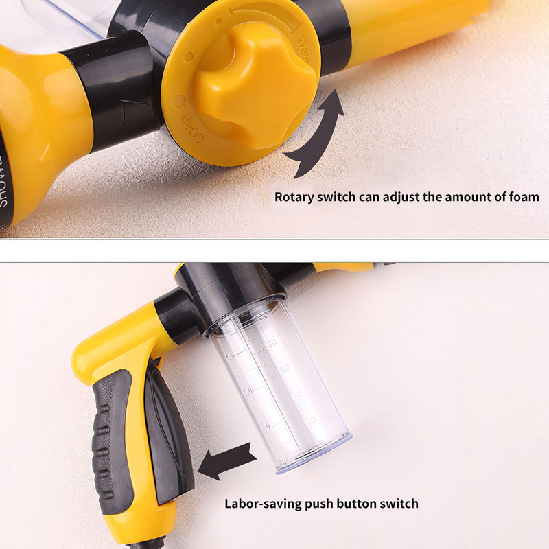 Kerti vízpisztoly hordozható autómosó habpisztoly 8 üzemmódú habszóró pisztoly habtároló tartállyal virágöntözéshez autómosáshoz