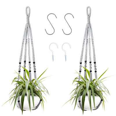 2 db Makramé függő ültetőgép, Függő ültetőkészlet, Kézzel készített függő növénytartó beltéri és kültéri dekorációhoz