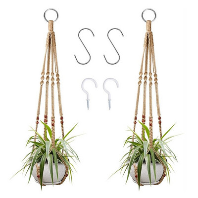 2 db Makramé függő ültetőgép, Függő ültetőkészlet, Kézzel készített függő növénytartó beltéri és kültéri dekorációhoz