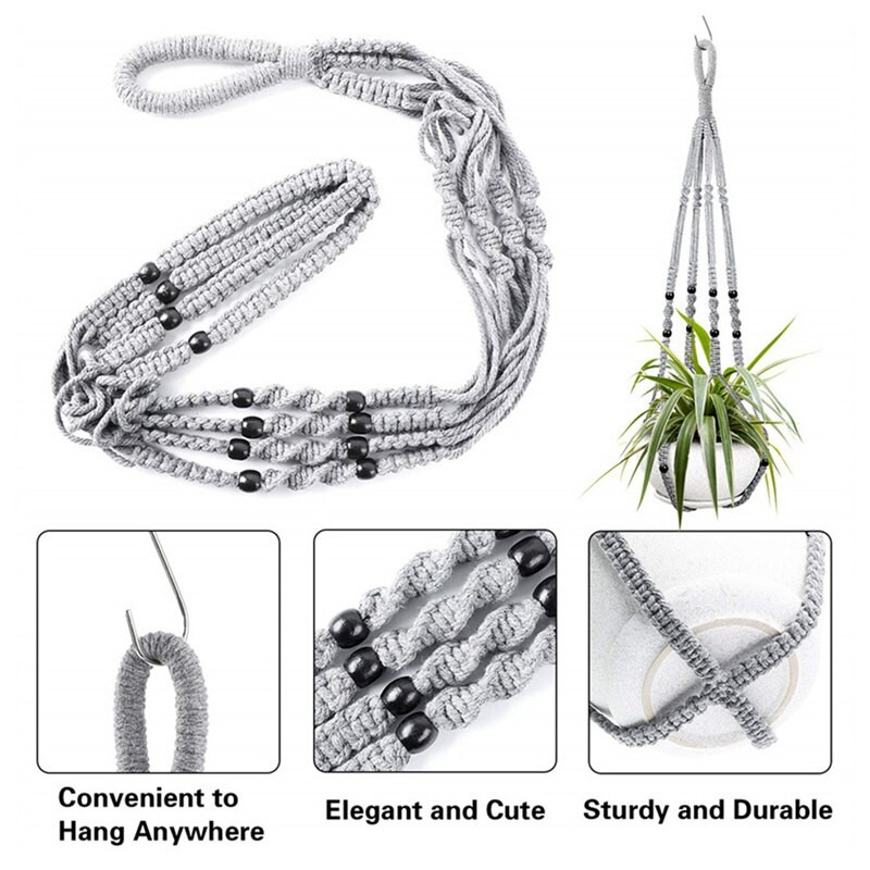 2 db Makramé függő ültetőgép, Függő ültetőkészlet, Kézzel készített függő növénytartó beltéri és kültéri dekorációhoz