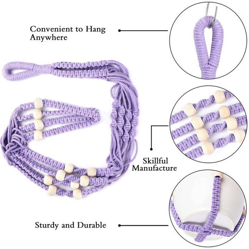 2 db Makramé függő ültetőgép, Függő ültetőkészlet, Kézzel készített függő növénytartó beltéri és kültéri dekorációhoz