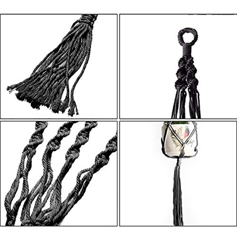 Coș cu ghiveci suspendat pentru interior și exterior, frânghie din bumbac, suport pentru plante cu ghirlande, 4 bucăți