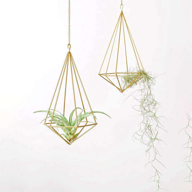 Függesztett levegős növénytartó Modern geometrikus ültetőgép láncos Tillandsia konténerrel Himmeli fali dekoráció, arany