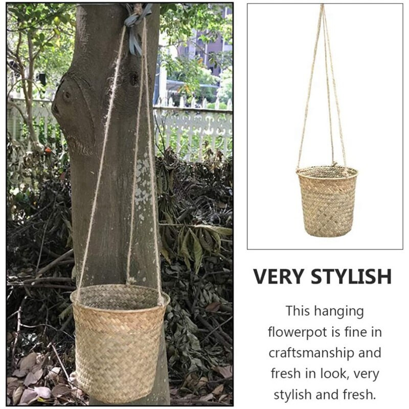 Coș de depozitare țesut manual din 3 bucăți Coș de flori agățat din răchită Coș cu plante Coș cu flori pentru interior și exterior