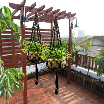 Практична висяща кошница за саксия за закрито и открито, свързана с растения, памучно въже, поставка за гирлянди, 2 части