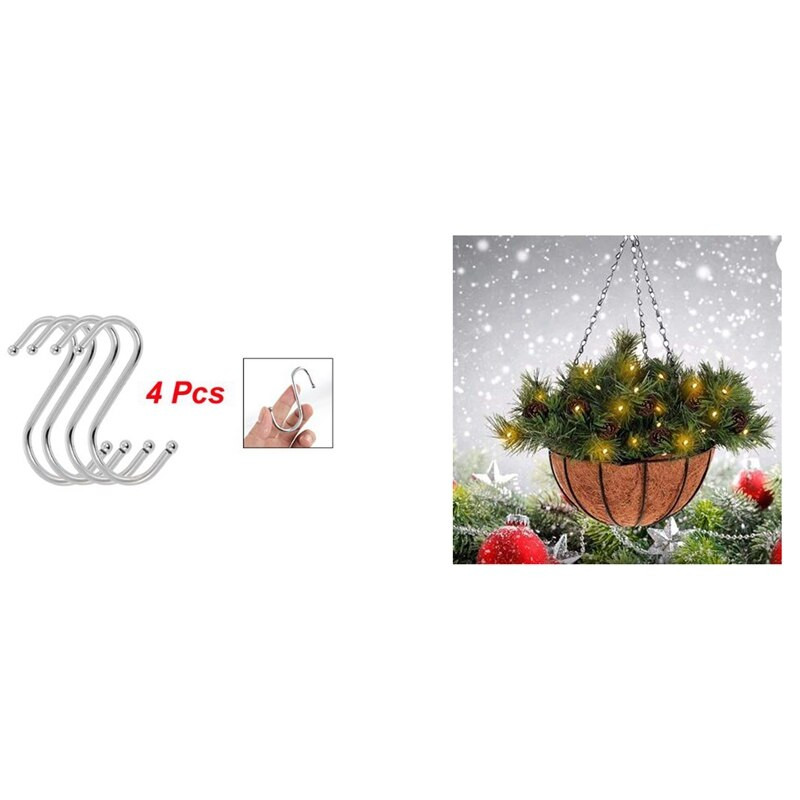 4 buc. Eșarfă Îmbrăcăminte Cupă Punch Bol pentru cârlige metalice în formă de S Umerașe și 2 buc. Coș pentru domnișor agățat de fier pentru perete 25 cm