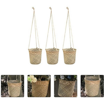 Ръчно плетена кошница за съхранение от 3 части Плетена висяща кошница за саксии Кошница за растения Вътрешен и външен контейнер за цветя