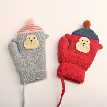 Παιδικά χειμωνιάτικα γάντια με απλικέ και κορδόνια