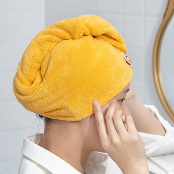 Микрофибърна кърпа за коса, шапка за грижа с копче, супер абсорбираща кърпа за коса Бързосъхнещи опаковки за коса за жени Аксесоари за баня