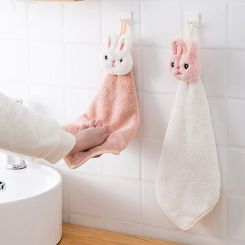 Πετσέτα χεριών Cartoon Rabbit Wipe Soft Thicken Coral Fleece Super Absorbent Quick Dry Παιδικές πετσέτες Terry για μπάνιο κουζίνας
