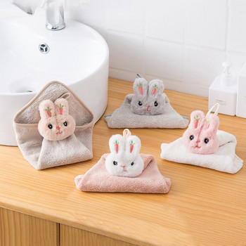 Πετσέτα χεριών Cartoon Rabbit Wipe Soft Thicken Coral Fleece Super Absorbent Quick Dry Παιδικές πετσέτες Terry για μπάνιο κουζίνας