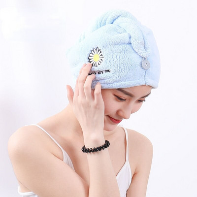 Prosop din microfibră Daisy Prosop de păr Flori brodate Prosop cu uscare rapidă Pălărie moale pentru baie Pălărie Super Absorbție de apă