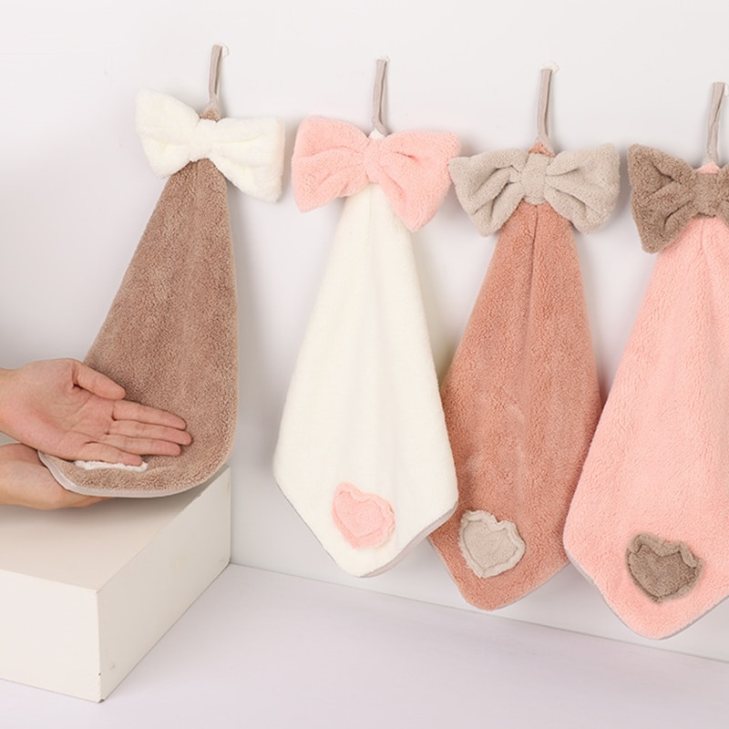 1vnt „Bowknot“ rankšluostis „Coral Velvet Love“ siuvinėtas pakabinamas audinys, sugeriantis indų šluostės Virtuvės vonios reikmenys 30x30 cm