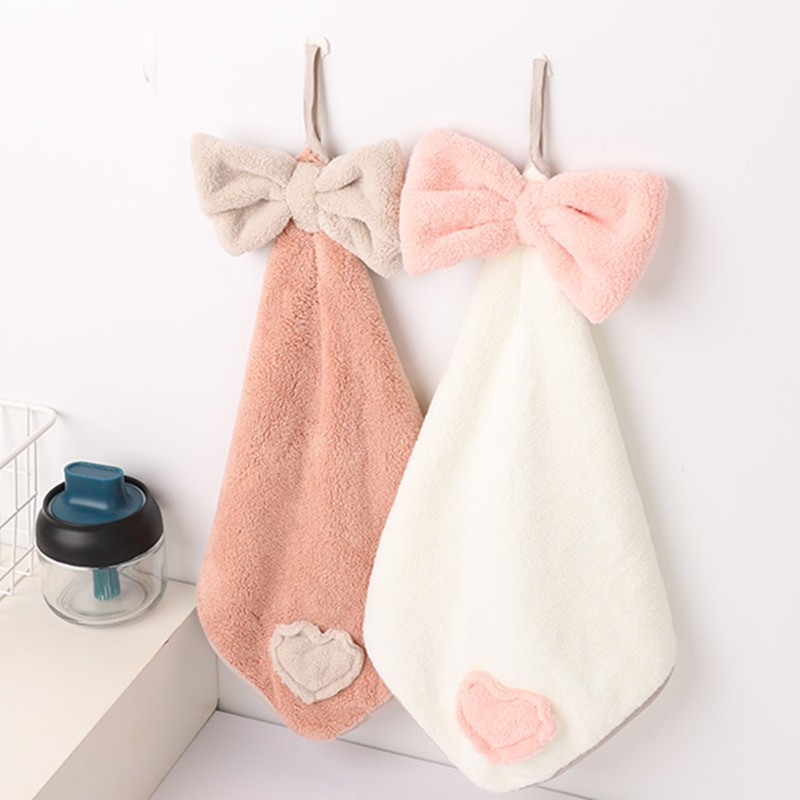 1vnt „Bowknot“ rankšluostis „Coral Velvet Love“ siuvinėtas pakabinamas audinys, sugeriantis indų šluostės Virtuvės vonios reikmenys 30x30 cm