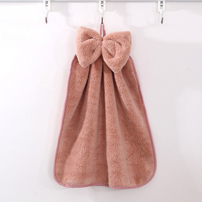 Drăguț Bowknot Coral Catifea Prosop de mână Prosop moale pentru ștergerea vaselor Agățat pânză absorbantă Ustensile de bucătărie Accesorii pentru baie 30*33cm