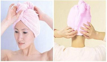 Абсорбираща кърпа от микрофибър Тюрбан Сушене на косата Бързосъхнещи Шапки за душ Халат Шапка Обвивки за коса за жени Произволен цвят 21*51см