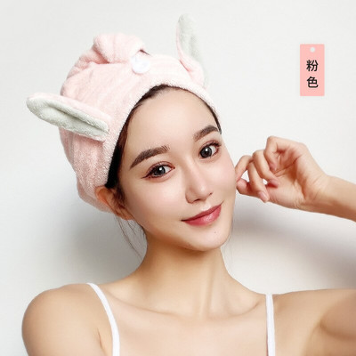 Női hajtörlő sapka nyuszi fülek korall gyapjú szuper nedvszívó, gyorsan száradó fejtörölköző gombokkal fürdő hajszárító sapka