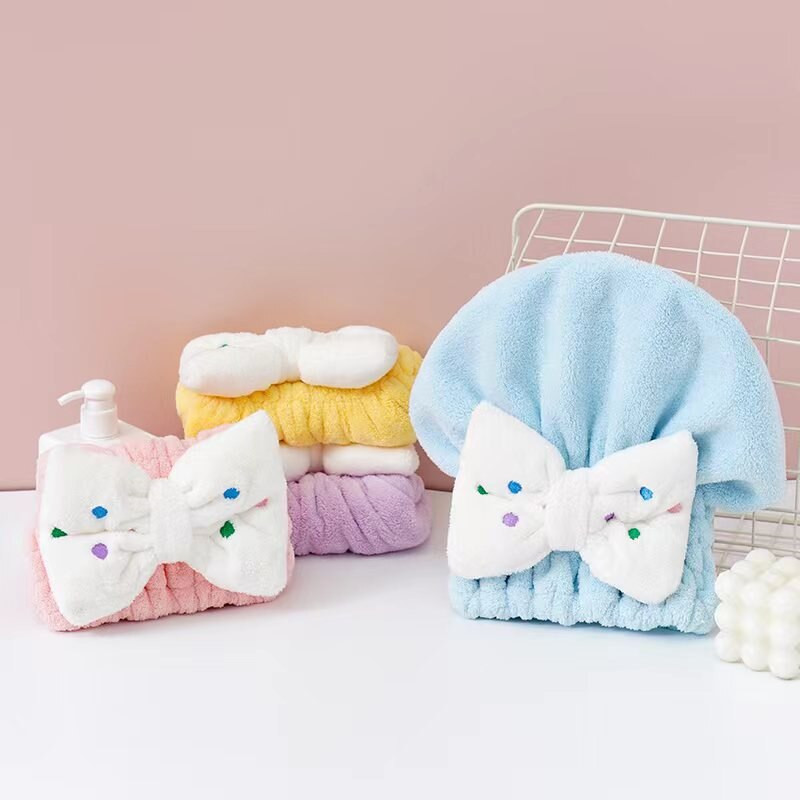 Copii drăguți Copii Uscarea rapidă a părului Prosoape înfășurate Pălărie de păr uscat Pălării de baie Căciulă de duș portabilă din lână Coral Accesorii de baie