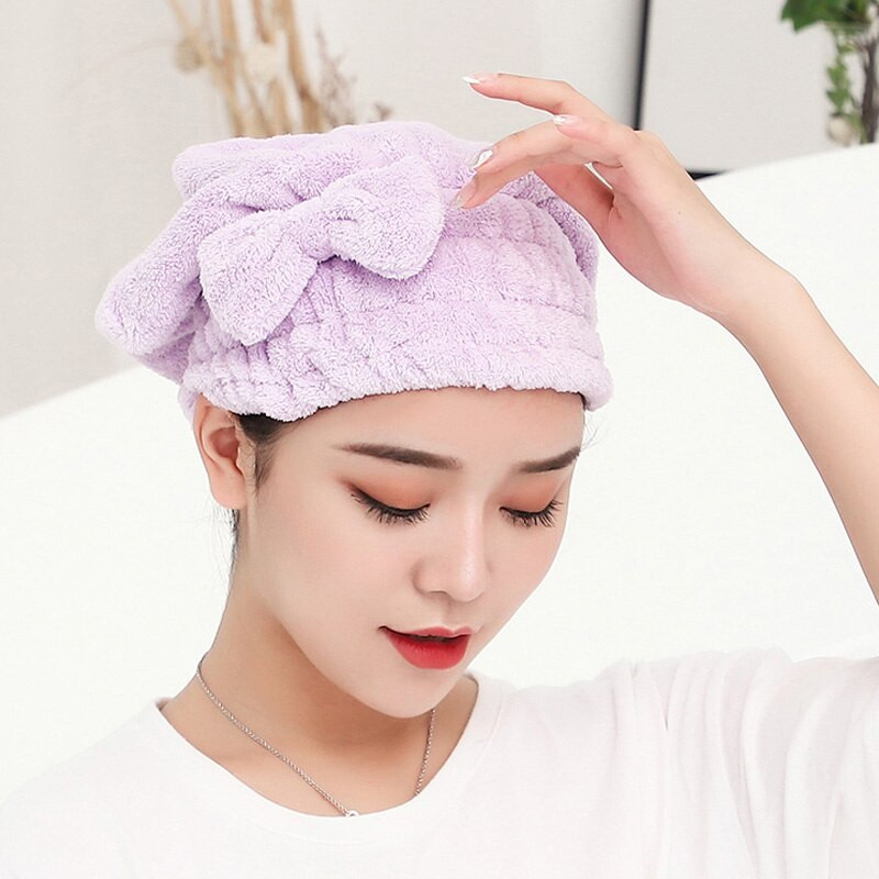 Lányok Quick Dry Hair Cap Coral Polár Pure Color Nedvszívó száraz Haj törölköző Bowknot zuhanysapka fejfedő SPA zuhanyfejpánt