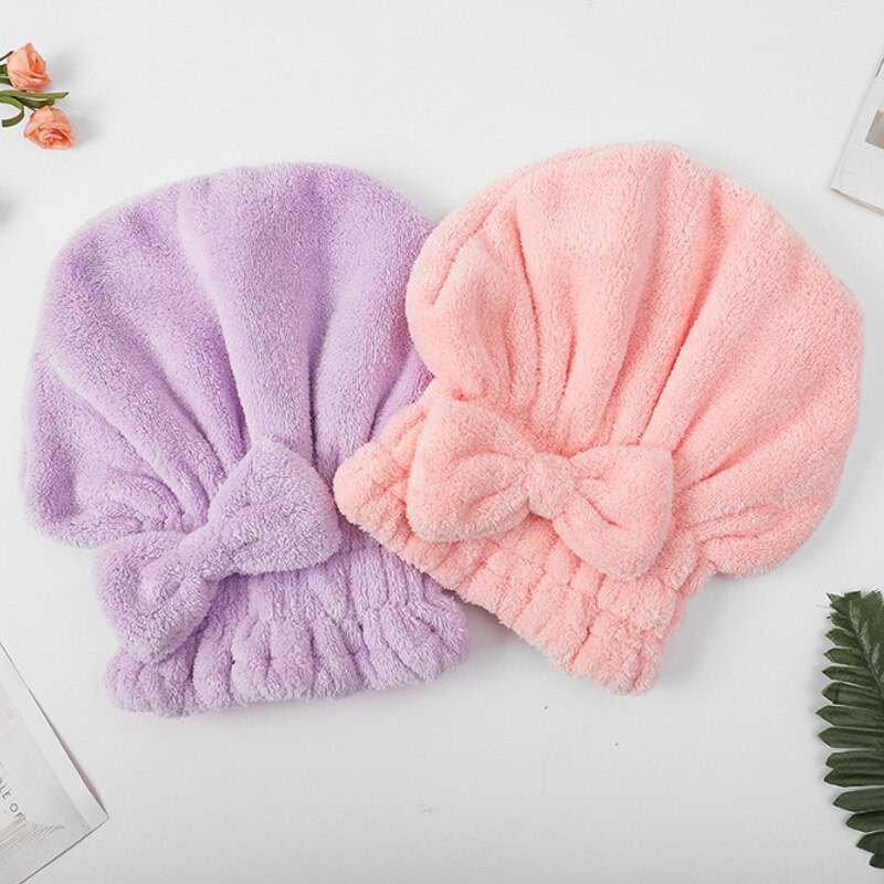 Lányok Quick Dry Hair Cap Coral Polár Pure Color Nedvszívó száraz Haj törölköző Bowknot zuhanysapka fejfedő SPA zuhanyfejpánt