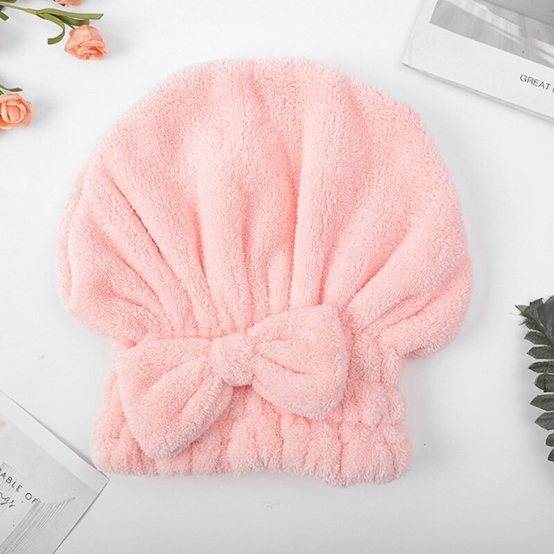 Lányok Quick Dry Hair Cap Coral Polár Pure Color Nedvszívó száraz Haj törölköző Bowknot zuhanysapka fejfedő SPA zuhanyfejpánt