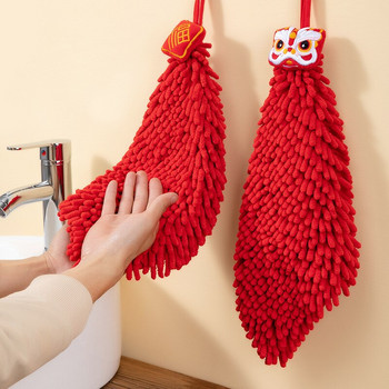 Κέντημα κόκκινης πετσέτας χεριών κινέζικου στυλ Lucky Lion Πετσέτα Κουζίνας Σενίλ Κρεμαστές απορροφητικές πετσέτες χεριών Luxury για Δώρο μπάνιου
