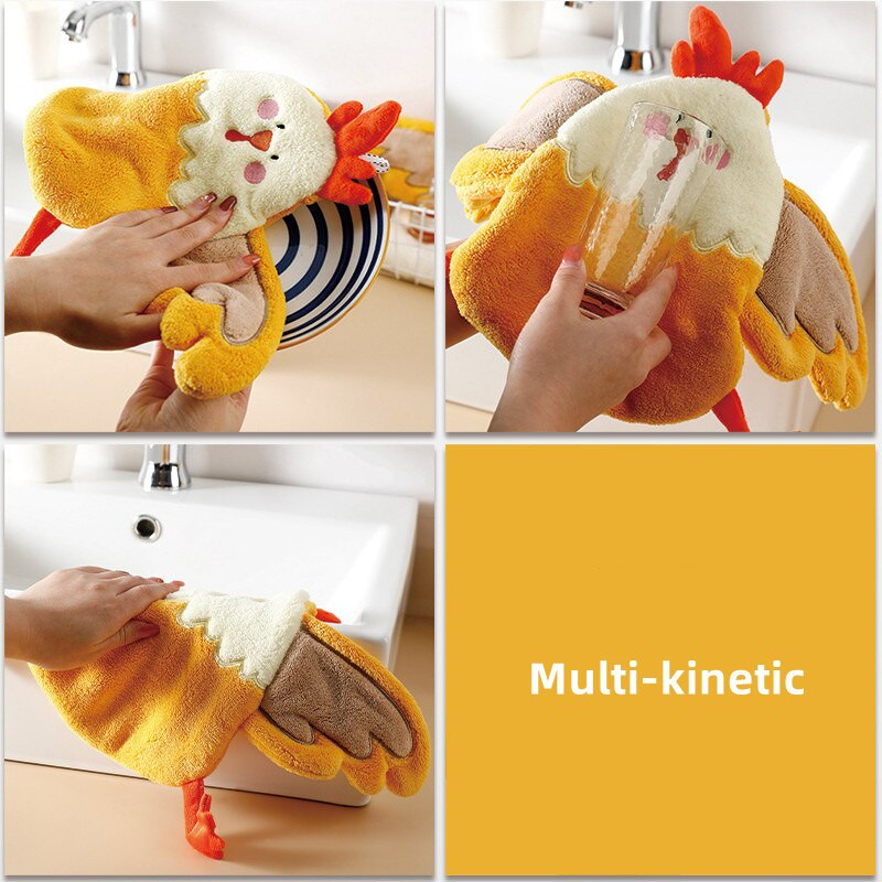 Prosoape de mână Coral Fleece Pui de desene animate Modelare Bucătărie Baie Bucle de agățat de mână Prosoape din microfibră absorbante, cu uscare rapidă