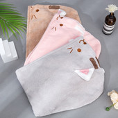 Femei Prosop de păr din catifea Coral Turban Wrap Căciulă de duș cu uscare rapidă cu nasturi Drăguț Pisică Microfibră Super Absorbantă Anti baie