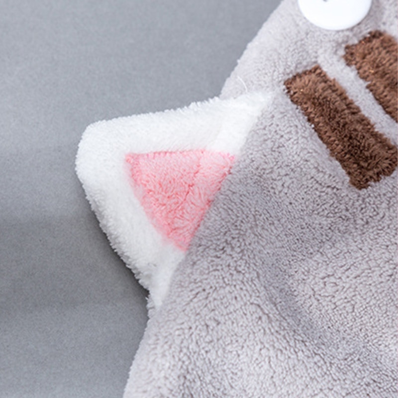 Femei Prosop de păr din catifea Coral Turban Wrap Căciulă de duș cu uscare rapidă cu nasturi Drăguț Pisică Microfibră Super Absorbantă Anti baie