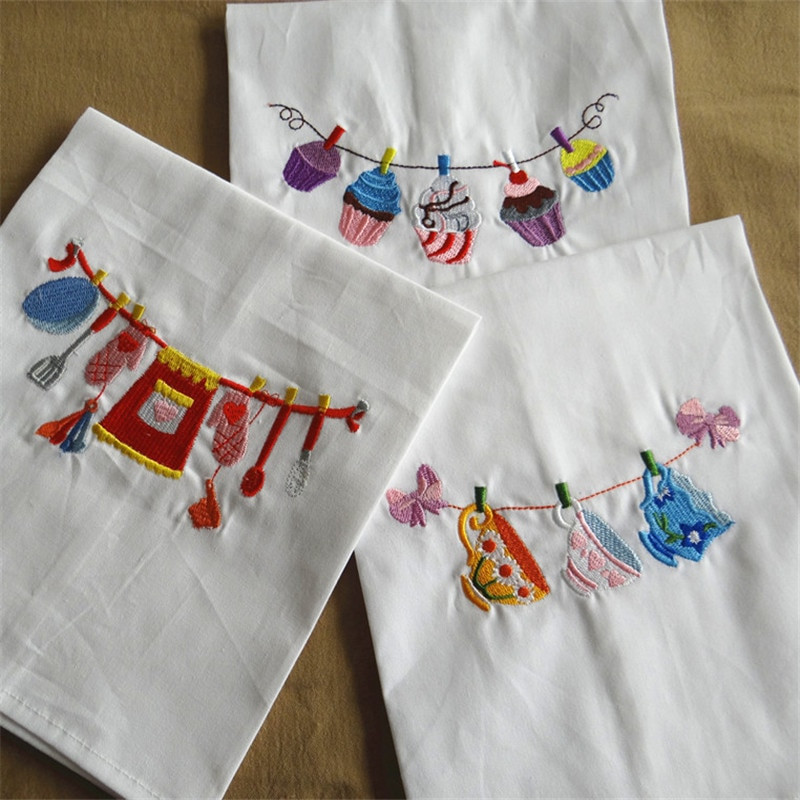 1 buc șervețel brodat acasă coacere gourmet mâncare occidentală fundal pânză alb prosop de ceai de bucătărie 45x65cm