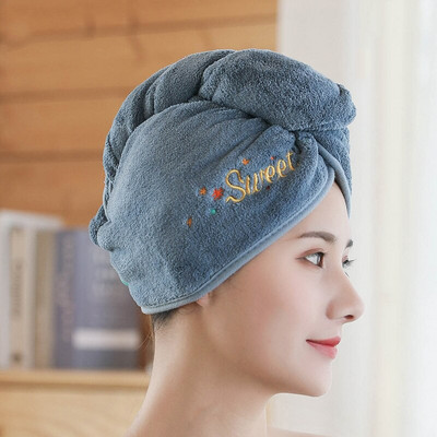 Hajszárító sapka korall gyapjú Absorb Water Quick Dry Turbán sűrített sampon sapka Hajtörlő édes hímzés nőknek