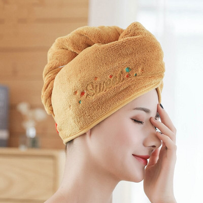 Hajszárító sapka korall gyapjú Absorb Water Quick Dry Turbán sűrített sampon sapka Hajtörlő édes hímzés nőknek