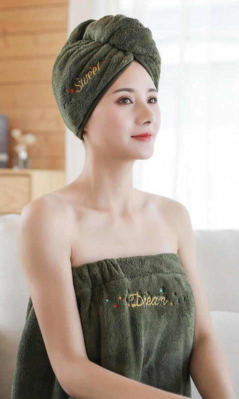 Hajszárító sapka korall gyapjú Absorb Water Quick Dry Turbán sűrített sampon sapka Hajtörlő édes hímzés nőknek