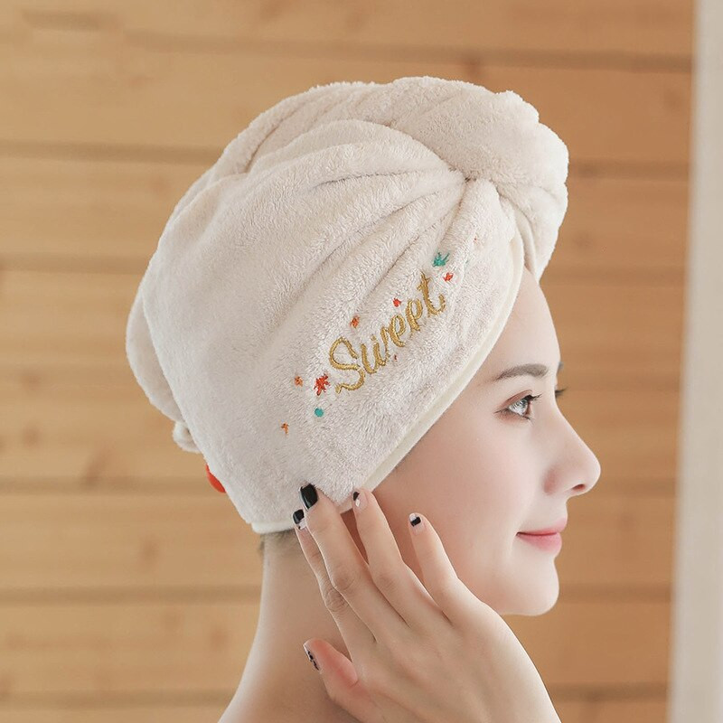 Hajszárító sapka korall gyapjú Absorb Water Quick Dry Turbán sűrített sampon sapka Hajtörlő édes hímzés nőknek