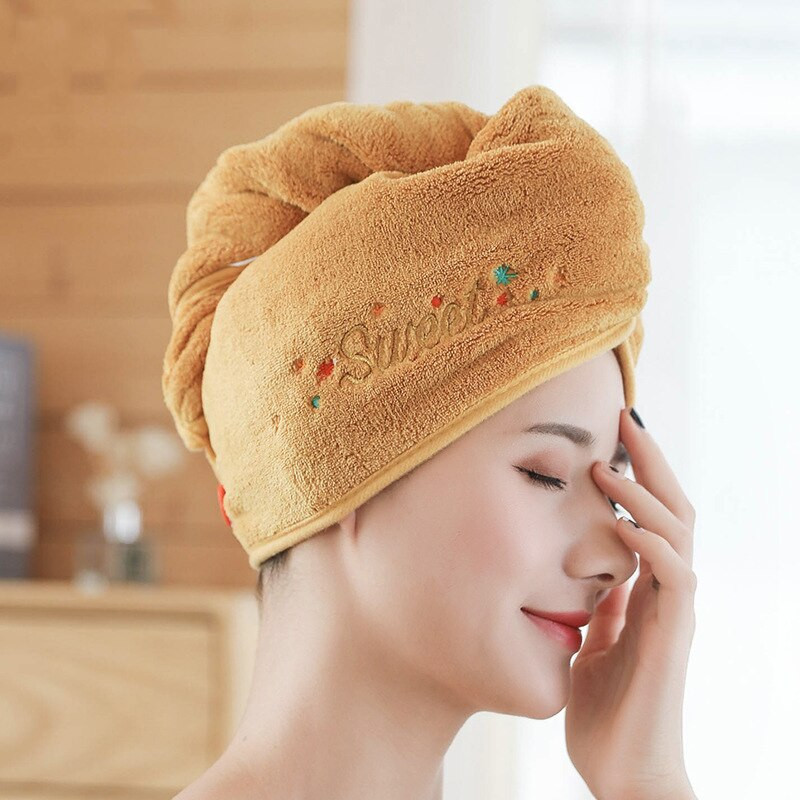 Hajszárító sapka korall gyapjú Absorb Water Quick Dry Turbán sűrített sampon sapka Hajtörlő édes hímzés nőknek