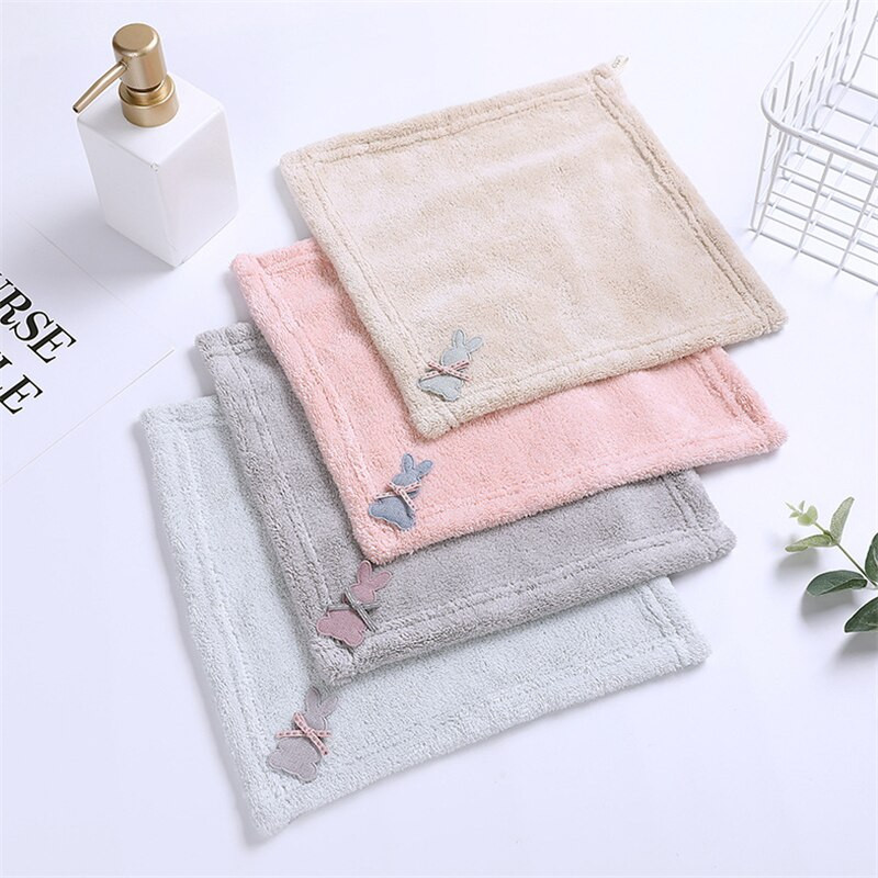 25x25cm Prosop de mână pătrat mic, cu animale de desene animate, pentru agățat pe perete, cârpă de bucătărie super absorbantă din lână de corali