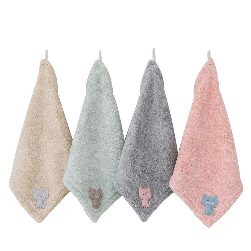 25x25cm Prosop de mână pătrat mic, cu animale de desene animate, pentru agățat pe perete, cârpă de bucătărie super absorbantă din lână de corali