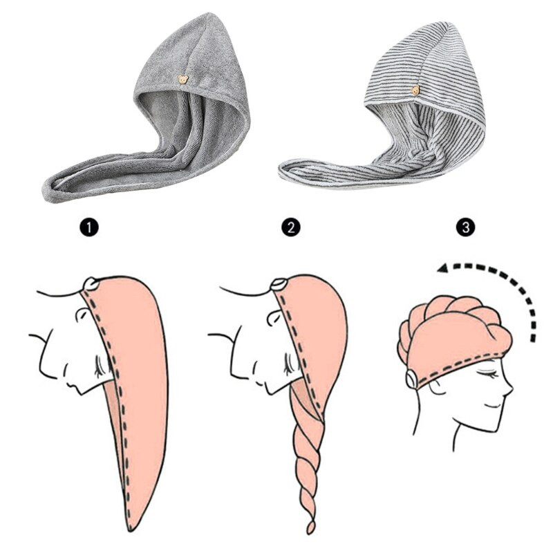 Femei, fibră de cărbune de bambus, prosop de păr, înveliș cu microfibră, cu uscare rapidă, turban, cu buton, baie anti-încreț, super absorbantă