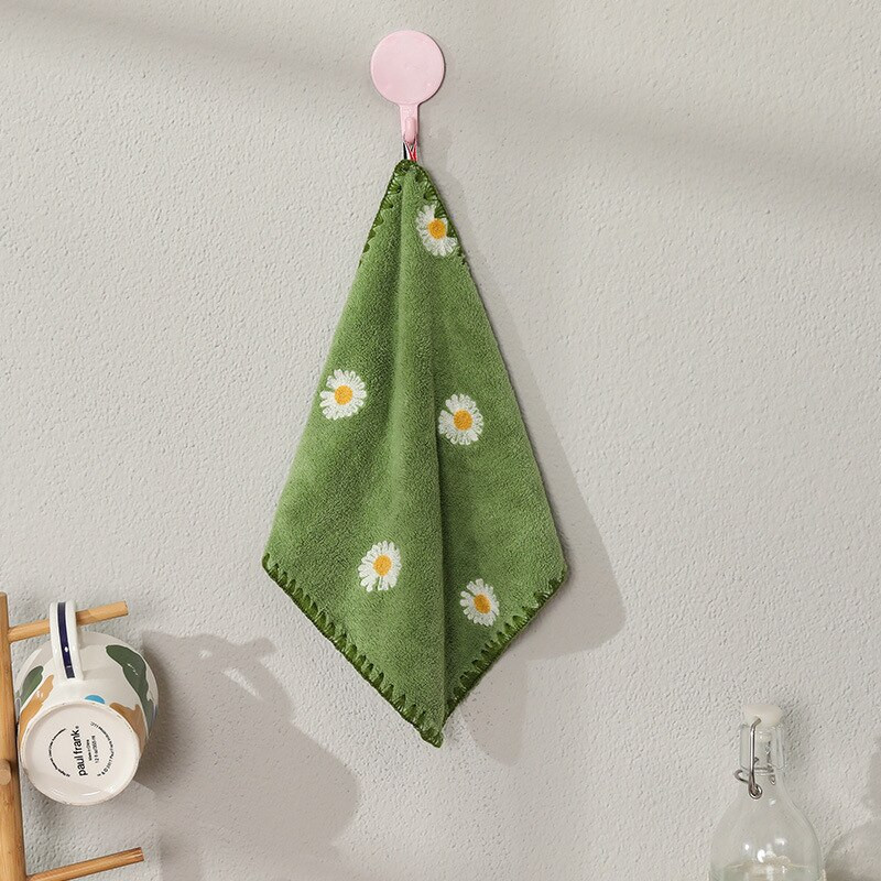 GIANTEX rajzfilm hímzés szuper puha nedvszívó kéztörlő akasztós fürdőszobai konyharuha Gyorsan száradó 30x30cm U2950