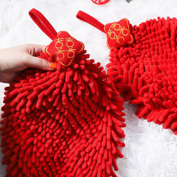 Chinoiserie Red Мека шенилна кърпа за ръце Монтирана на стена Абсорбиращи кърпи за баня Бързосъхнеща носна кърпа Аксесоар за почистване на ръце