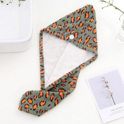 Leopard Femei Pălărie de uscare a părului Machiaj Suport pentru coadă de cal Lady Prosop din microfibră absorbant de apă Căciulă de baie Prosop de păr din microfibră